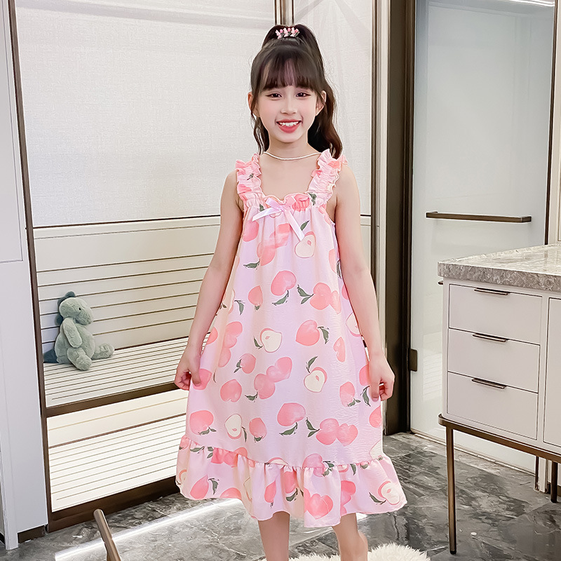 女童睡衣2025夏季新款韩版卡通吊带套装花边云朵棉儿童家居服