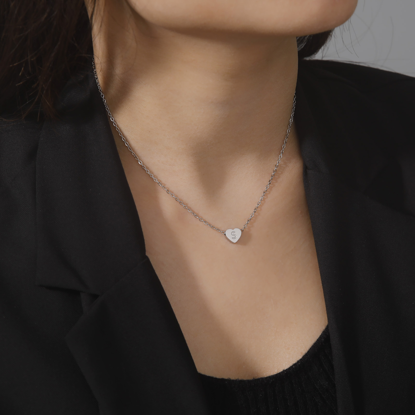 4g Weight Pendant Necklace Classification 1 Piece Quantity Daily Occasion Titanium Steel Material Heart Shape Pattern Unisex Gender Plating Design Simple Style Style Stainless Steel Titanium Steel Simple Style Letter Heart Shape Plating Pendant Necklace 8