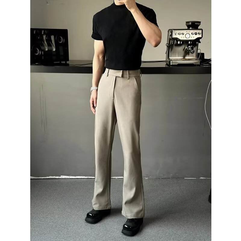 メンズ春と夏の薄いクールシルクルーズストレートカジュアルパンツワイドレッグパンツ|undefined