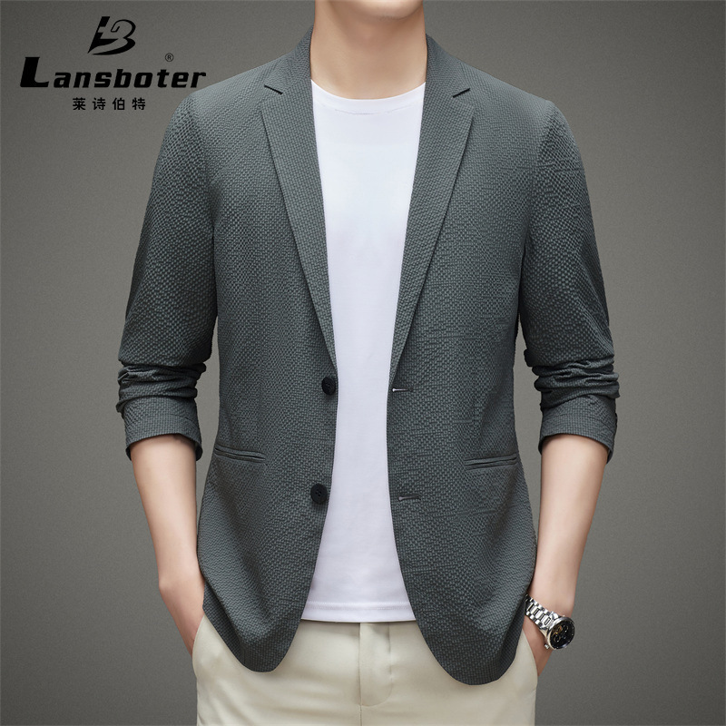 Light Luxury Non-Lined Hemmed No-Iron Single West Stretch Men's Casual Spring and Summer Youth Small Suit Trendyy Casual Jacket