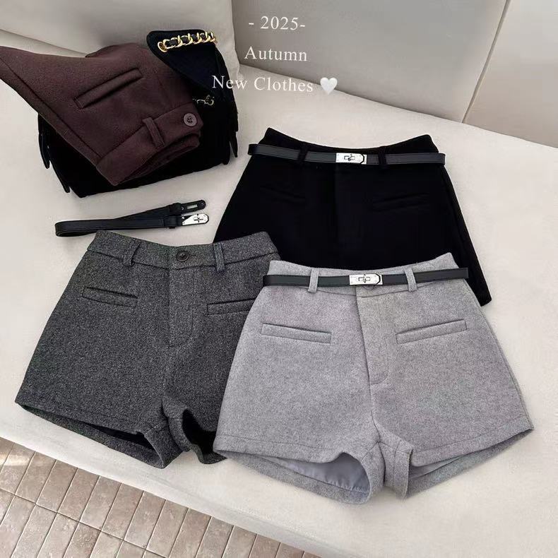 Trendy Woolen Shorts for Autumn and Winter, New High-Waisted Slimming Petite Versatile A-Line Casual Boot Shorts