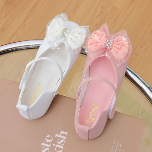 Wholesale children's shoes for girls and babies, soft sole single shoes suitable for spring and autumn, all seasons, white small leather shoes for princesses with bowknots