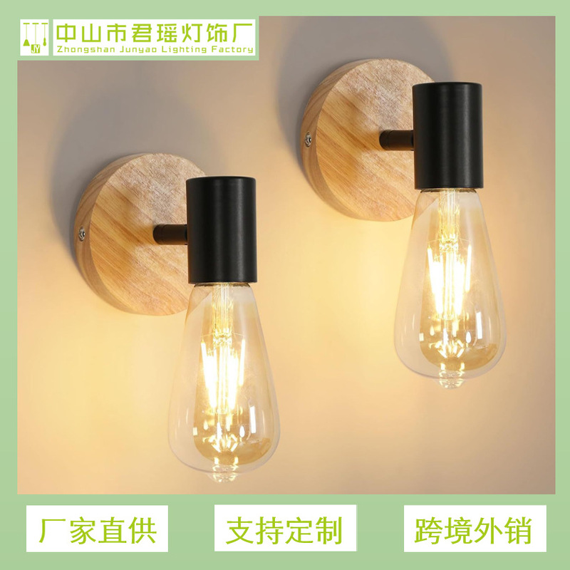 Modern Simple Solid Wood Log Wall Lamp Loft Cafe Aisle Clothing Store Industrial Restaurant Iron Decorative Wall Lamp