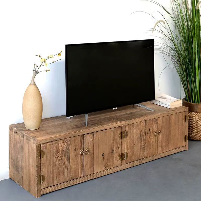 New Chinese Style Solid Wood Tv Cabinet Old Elm Weathered Living Room Cabinet Log Modern Simple Storage Cabinet Low Cabinet