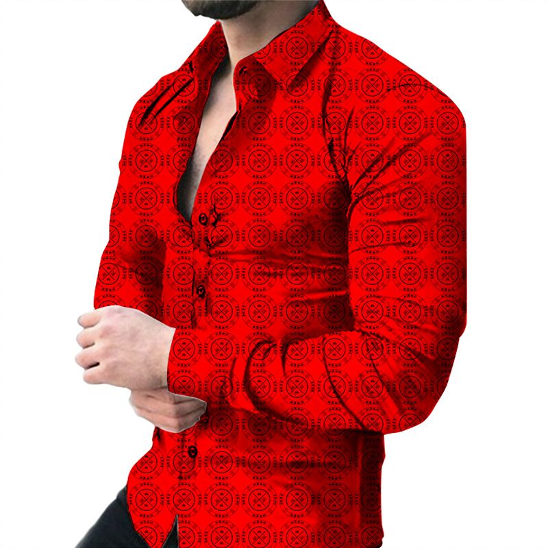 Europa y América primavera nuevo tigre comercio exterior transfronterizo hombres camisa de impresión digital 3D camisa de manga larga para jóvenes hombres