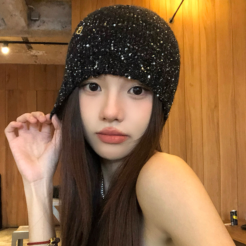 Y2K gorra fría de punto de sequilla mujer 2024 nuevo comienzo de otoño vestido con un pequeño sombrero de viento fragante para mostrar la cara de un pequeño sombrero de pila