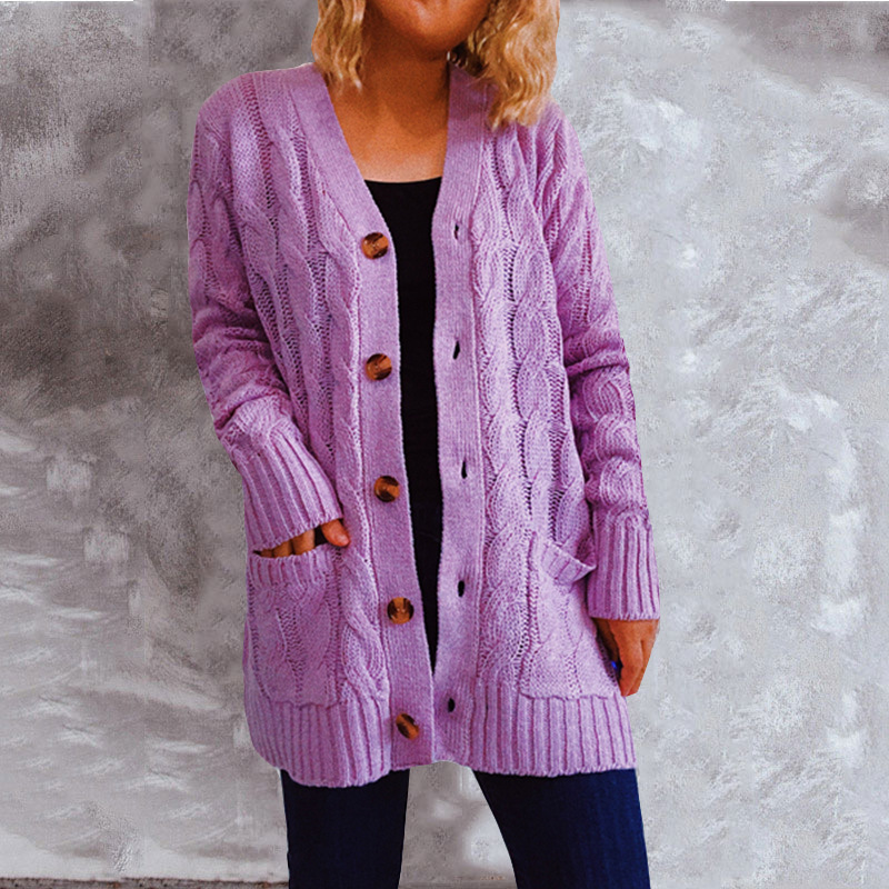 Single-Breasted Coarse Twist Long-Sleeved Knitted Sweater Cardigan NSSX104236