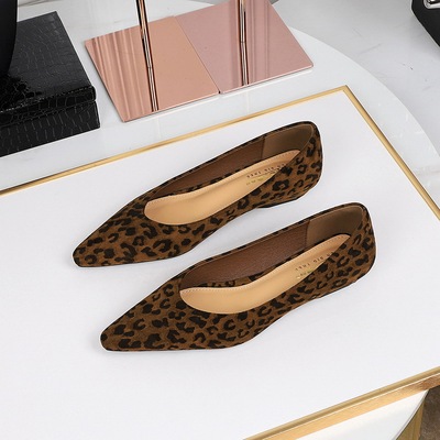 3683-15 European and American style pointed comfortable wedge shoes suede shallow mouth low heel women&apos;s shoes leop