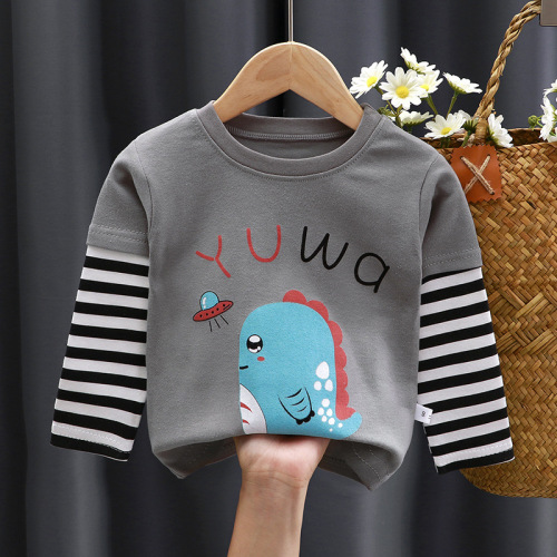 Children's T-shirts for Spring and Autumn, Unisex, Long-sleeved Top for 0-5 Years Old, Cartoon Base Layer Shirt for Babies and Toddlers, Outwear, Wholesale Children's Clothing