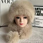 水桶帽仿狐狸毛平顶帽加厚冬东北女保暖护耳蒙古帽棉帽防寒国风