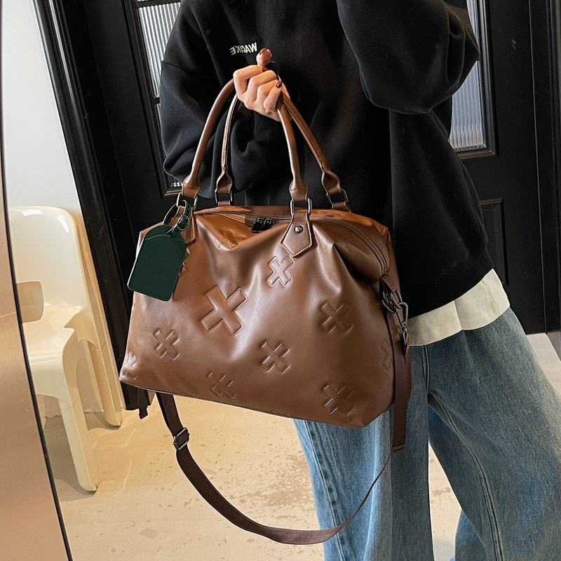 New Carry-On Travel Tote Bag Soft Leather Gym Bag For Women Fashionable Large Capacity Dry-Wet Separation Travel Bag - Thumbnail 2