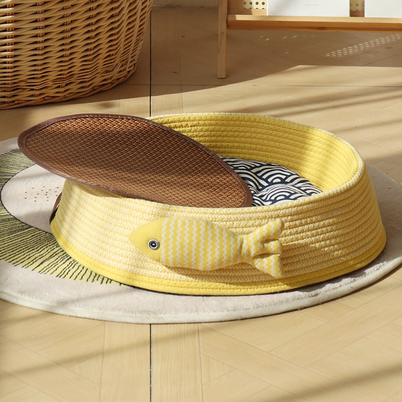 접이식 골판지 노란색 + 작은 물고기 + 파란색 화장솜 + 매트