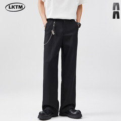 LKTM メンズ夏薄手クリーンフィットマイクロフレアパンツメンズハイエンド多用途スリムカジュアルロングパンツ