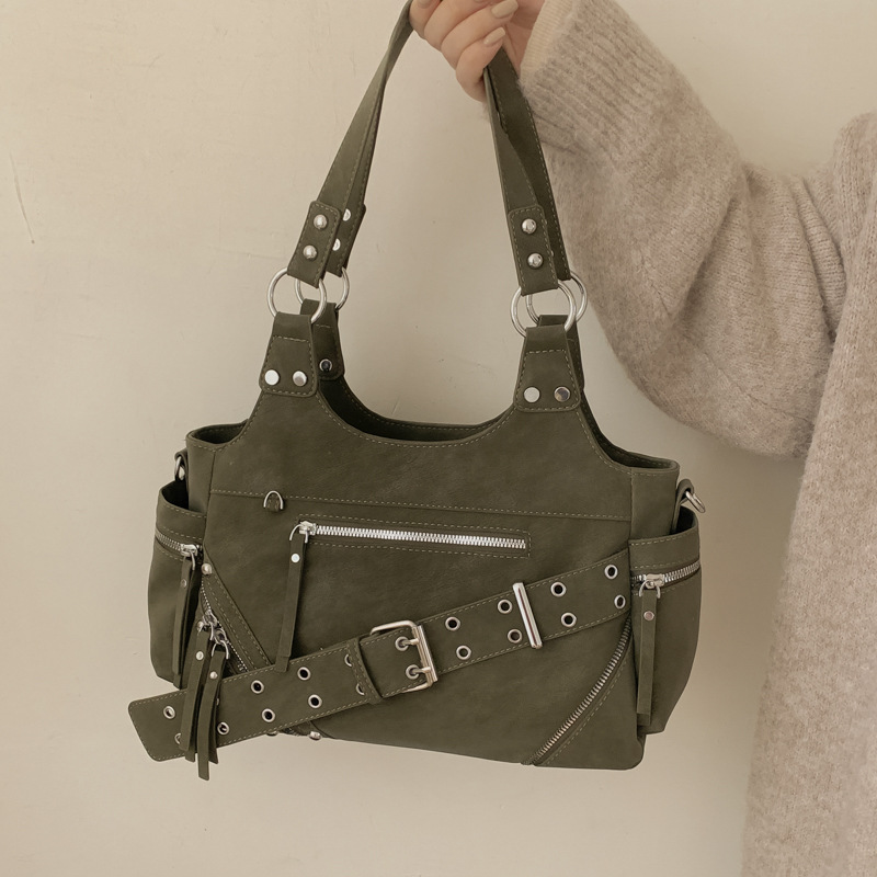 Cross-border retro cool girl moto bolso nicho cinturón hebilla brazo bolso de hombro bolso de mujer mochila de viaje