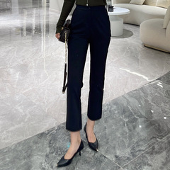 黑色修身小脚裤气质通勤显瘦九分裤女2025秋装新款女裤花边小腿裤