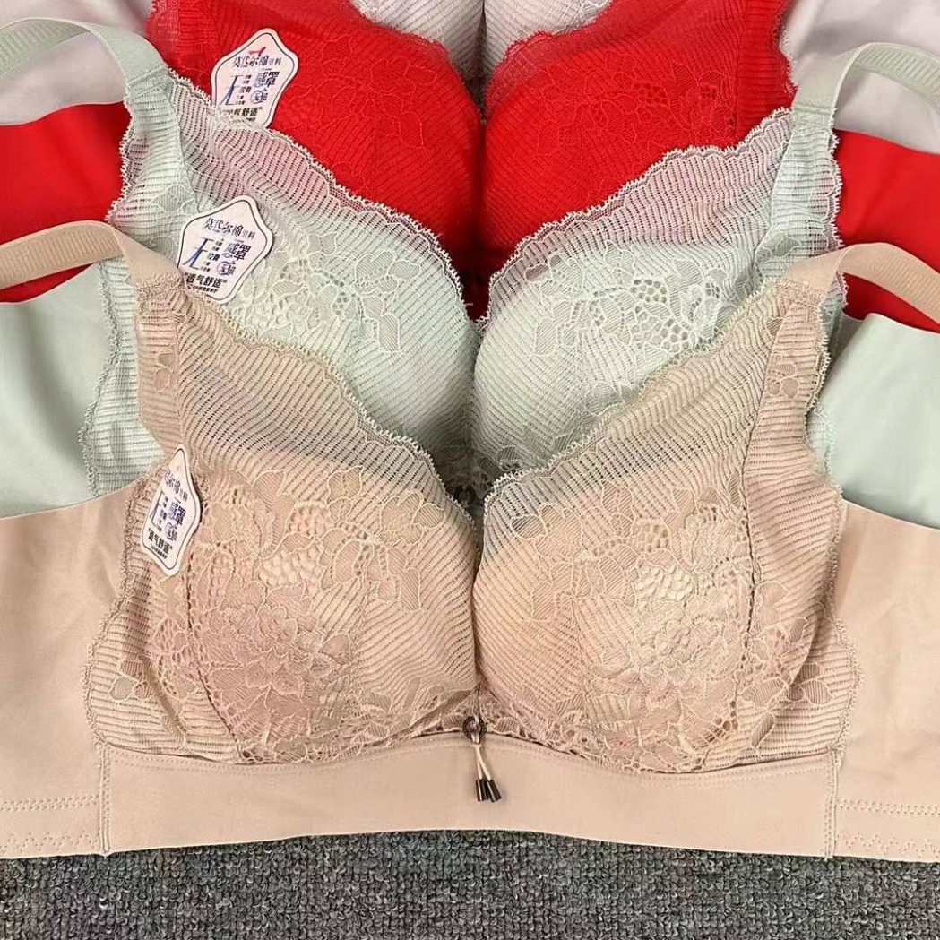 Nuevo sujetador de alta calidad de moda de encaje jacquard transpirable y cómodo ajuste lateral de pecho de cuatro botones ropa interior mujer