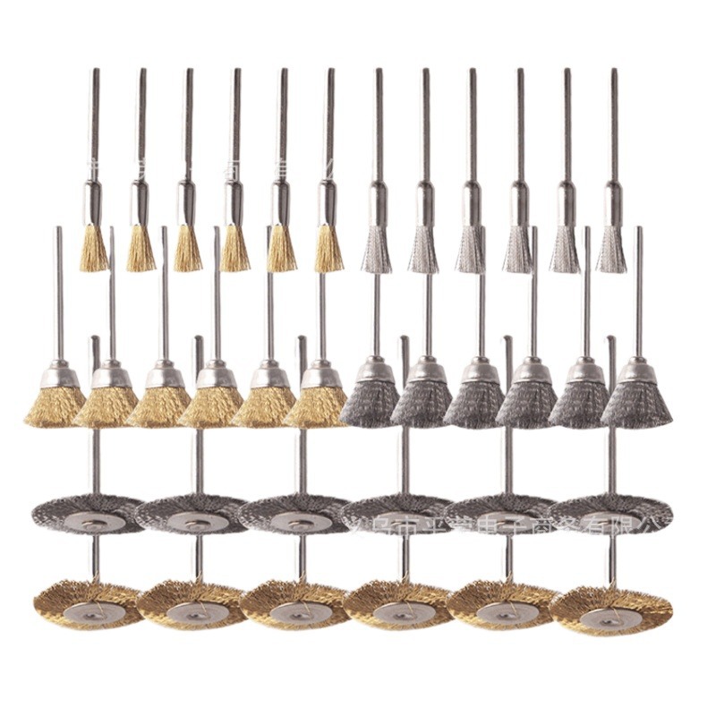Cepillo de alambre de cobre transfronterizo de 36 piezas Rueda de eliminación de óxido de metal con vástago Rueda de alambre de acero Rueda de alambre de cobre plana Cepillo de pulido en forma de T