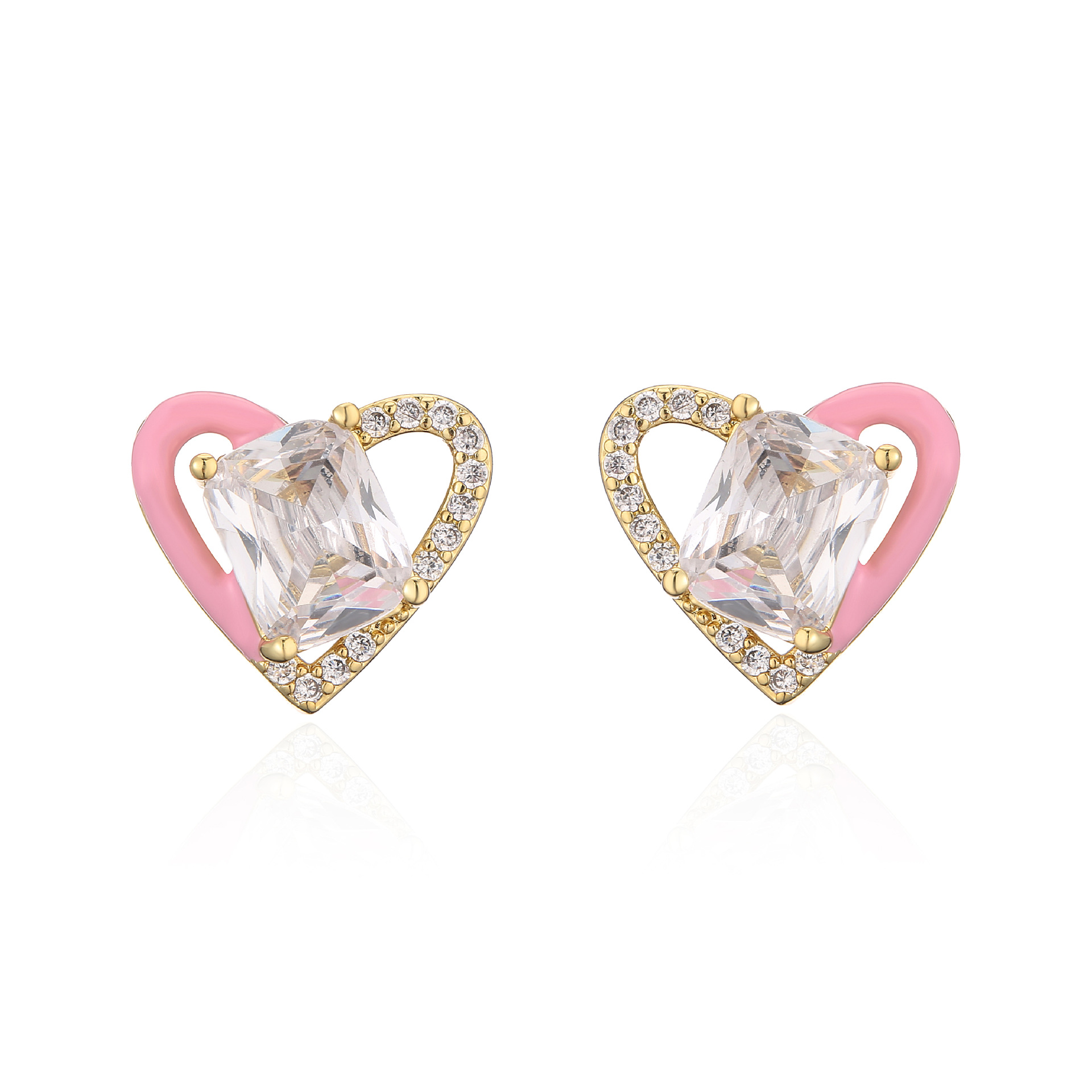 Fashion Heart Shape Copper Earrings Ear Studs Stoving Varnish Artificial Gemstones Copper Earrings