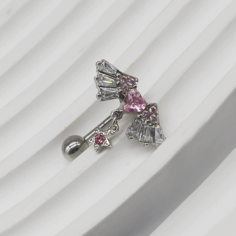 (Cross-border trading), belly button piercing heart shaped, fuchsia chain, European style