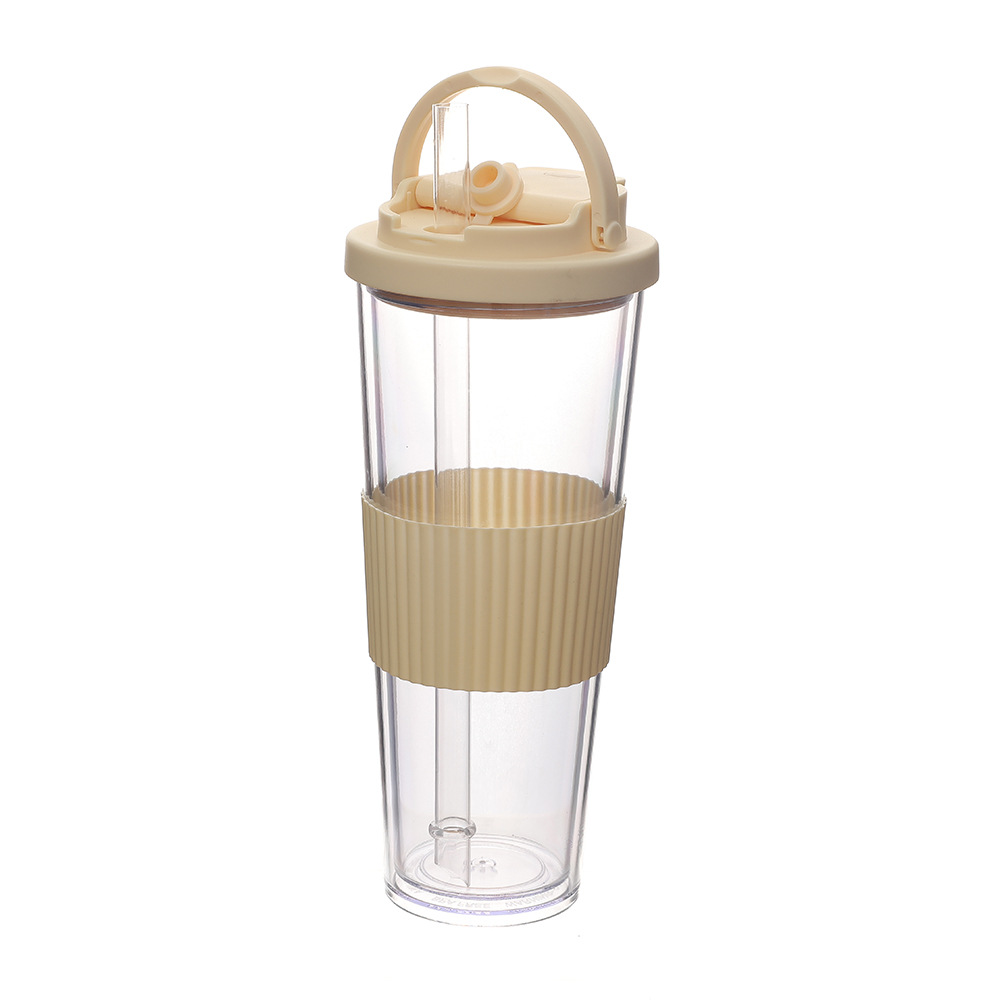 Nuevas tazas de paja de doble cubierta de bebida, tazas de plástico portátiles de alta calidad de verano al aire libre, tazas de agua de grado alimenticio