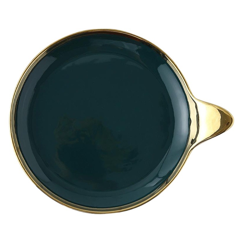 Anillo de oro verde oscuro nórdico vajilla personalidad creativa mango placa occidental plato postre ensalada tazón mango de cerámica tazón