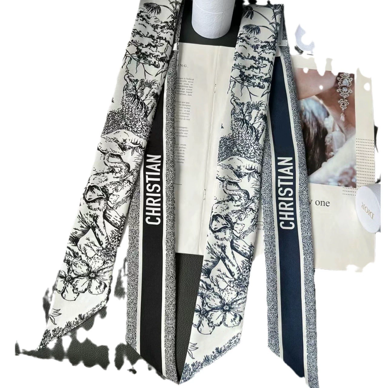 Quality Jungle Elephant Ribbon Twill Silk Mulberry Silk Long Strip Small Silk Scarf Women's Kissing Ribbons