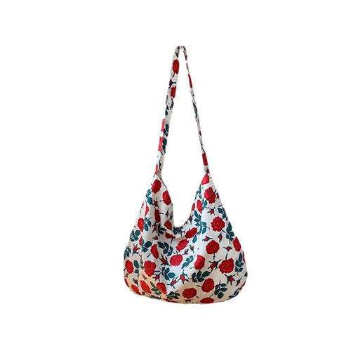 13165 Korean ins small fresh floral cotton bag student retro canvas shoulder bag fashionable women's crossbody bag