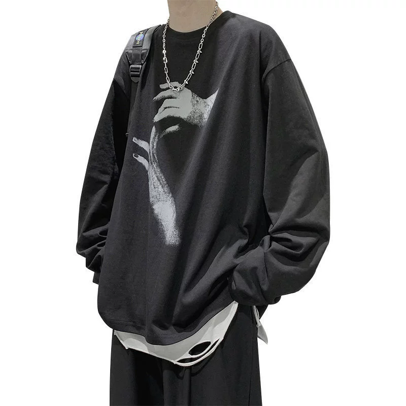 เสื้อทีเชิ้ตเทรนด์ฤดูใบไม้ร่วง แขนยาวอุ่นแบบเทอร์มอล สไตล์เกาหลี ทรงหลวม (ไซส์ 2–5XL สี)