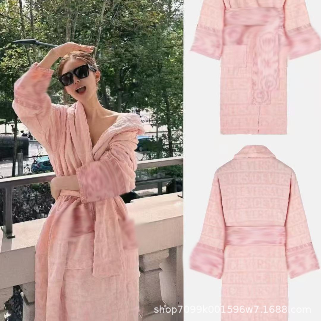 Pure Cotton Cut Velvet Bathrobe for Men and Women, Thickened for Autumn and Winter, Couple's Bathrobe, Women's Bathrobe, Pajamas, Cross-Border Trade, Long-Sleeved