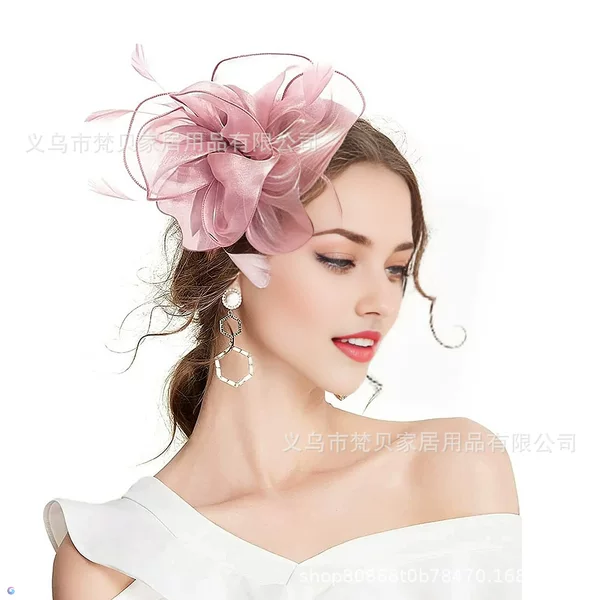Cross-border Explosions European and American Bride Retro Mesh Small Hat Headwear Feather Flower Headwear Hat Holder Hairpin Hair Accessories