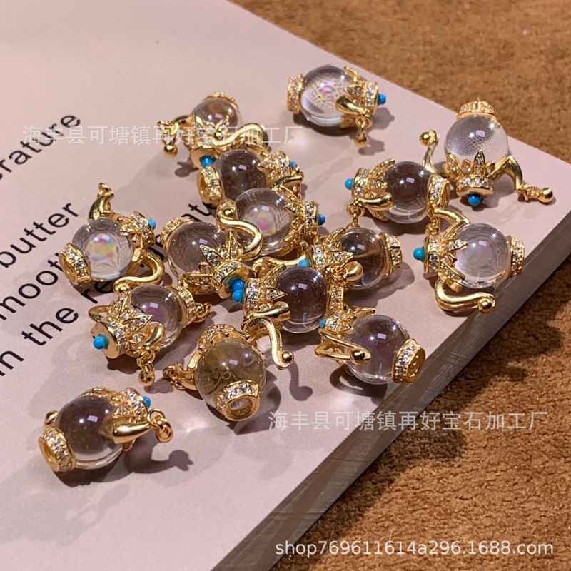 天然白水晶把把壶吊坠S925银镶嵌锁骨链配件diy新中式高级批发|undefined