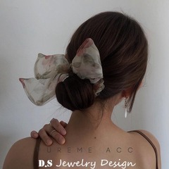 Korean Retro-Elegant Oil-Painted Floral Organza Bow Hair Tie, Chic Hairband for Stylish Updos, Women's Hair Accessories