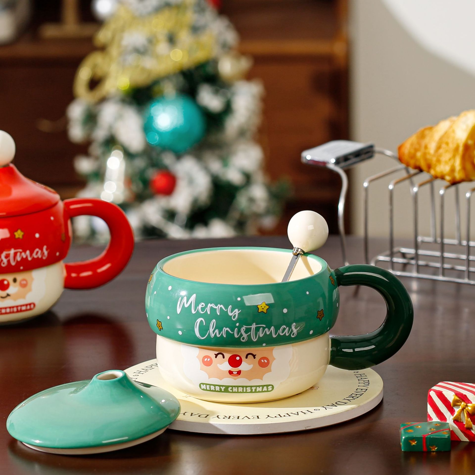 Taza de cerámica de dibujos animados con patrón de Papá Noel transfronterizo Taza de regalo de mano Regalo de Navidad Taza de vacaciones linda