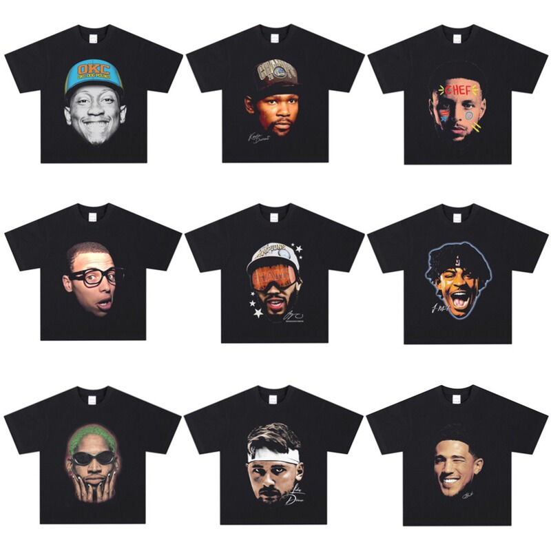 Rodman Morant Mj Big Head Print American Star Sports Loose Retro Short-Sleeved Round Neck Basketball T-Shirt Tee