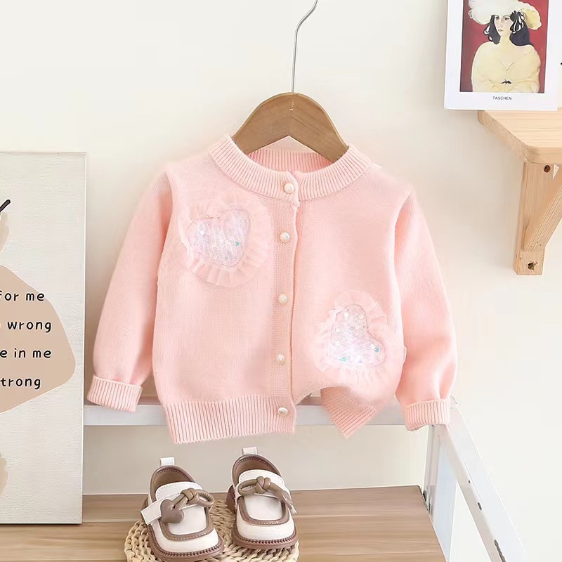 400g Weight Long Sleeve Sleeve Length Princess Cute Gradient Color Heart Shape Sequins Polyacrylonitrile Fiber Girls Clothing Sets