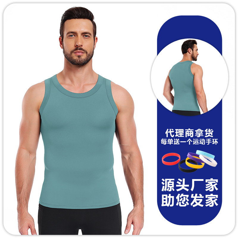hombre chaleco ajustado de color sólido culturismo deportivo rápido secado chaleco de obstáculos entrenamiento de entrenamiento de entrenamiento leggings camiseta