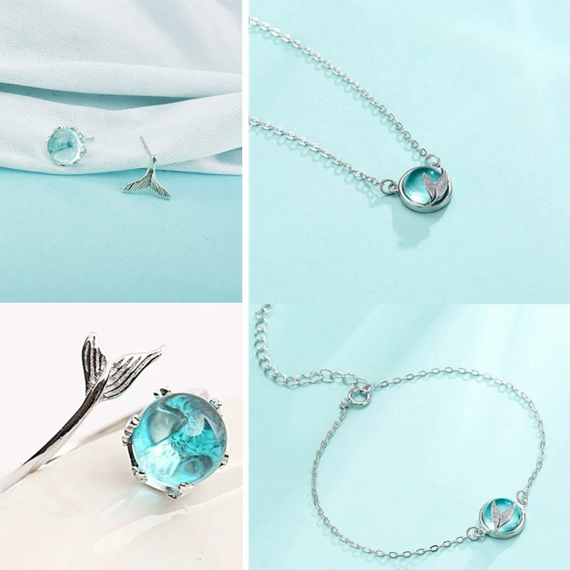 Blue pendant from foam, one size chain for key bag , ring, earrings, bracelet, set, (Cross-border trading), 4 piece set