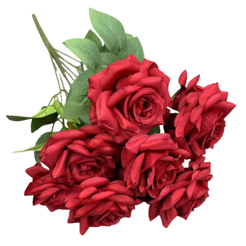 Ramo de Rosas Artificiales 9 Cabezas de Seda Decorativo para Bodas