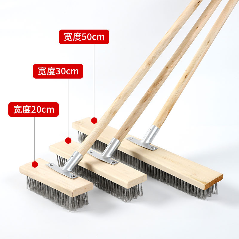 Cepillo de alambre de mango largo, cepillo de piso de alambre de acero inoxidable, piscina de pavimento de patio, cepillo de suelo de suciedad y musgo, duro y duradero para el hogar