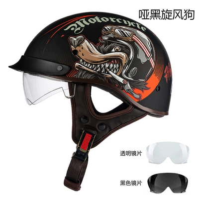 Motosiklet kaskı (dəbilqə) – Helmet Retro Helmet Men's Summer - rw015-matte-black-cyclone-dog-black-lens-transparent-lens-m