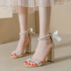 1006-2 Fashion Open Toe High Heel Shoes with Pearl Bow Knot on the Line Women's Sandals Thick Heel Versatile Women's Shoes