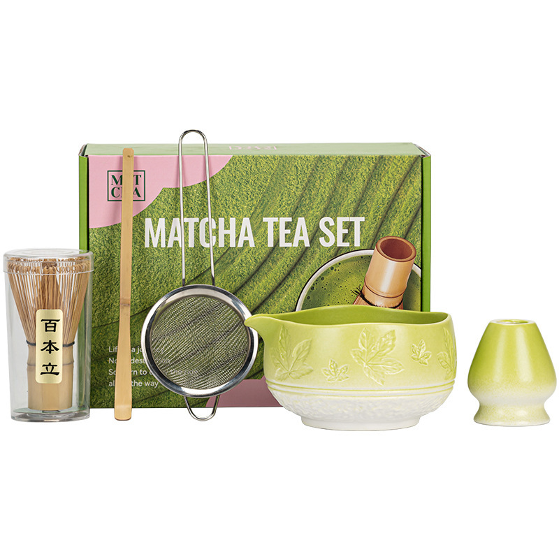 跨境亚马逊抹茶碗套装点茶刷打抹工具茶筅百本立窑变枫叶抹茶碗|undefined