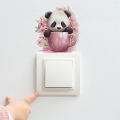 卡通杯子熊貓兒童臥室玄關客廳家居開關貼裝飾牆貼貼紙自粘批發