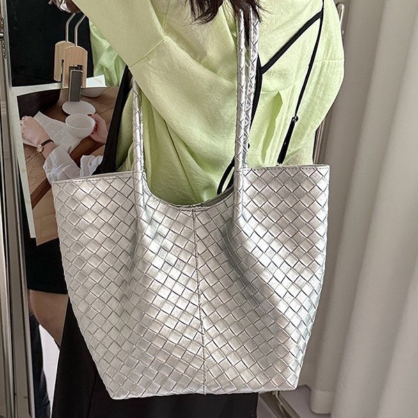 Bolso Tote Tejido para Mujer de PU, Gran Capacidad, Cierre Magnético, para Uso Diario