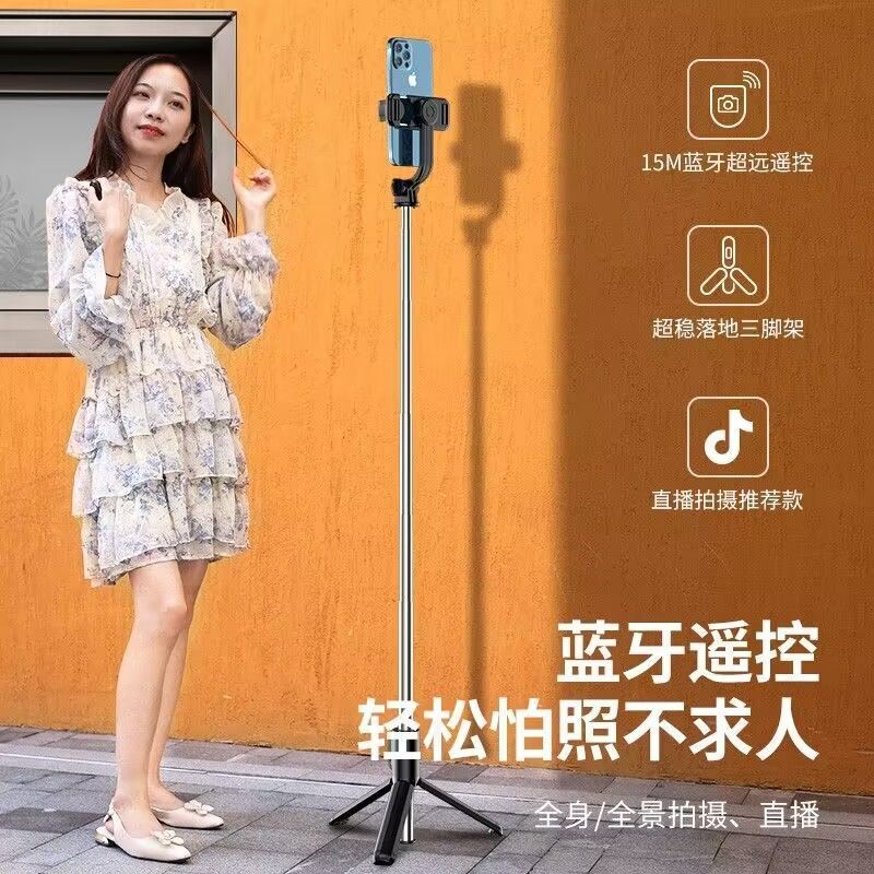 2025R1-L Selfie Stick Tripod with Fill Light for Photography, Live Streaming Stand, Travel Handheld Telescopic Stick for Beauty Enhancement