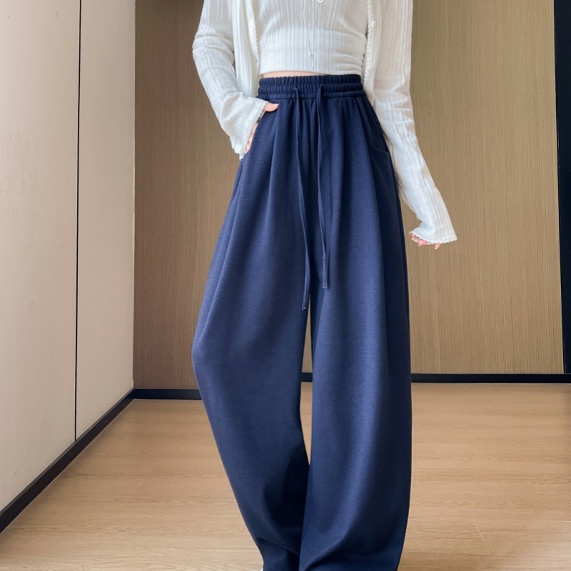 灰色糯米裤女春秋2025新款高腰显瘦垂感窄版直筒软糯小个子阔腿裤|undefined