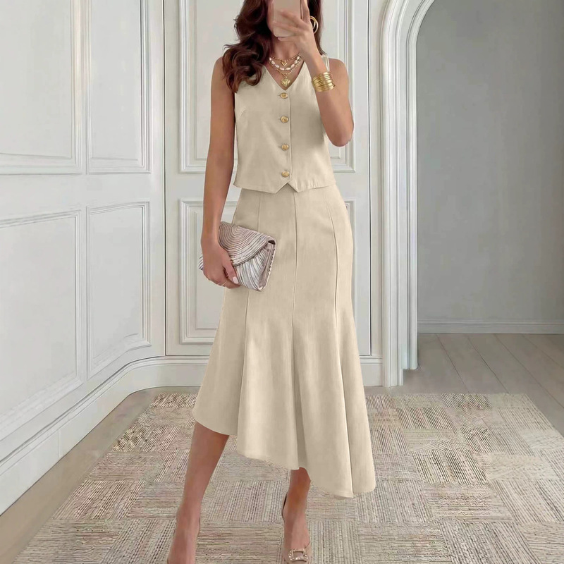 2026 European and American Cross-Border Women's Office Style Elegant Sleeveless Vest and Fishtail Skirt Two-Piece Set 2026 European and American Cross-Border Women's Office Style Elegant Sleeveless Vest and Fishtail Skirt Two-Piece Set