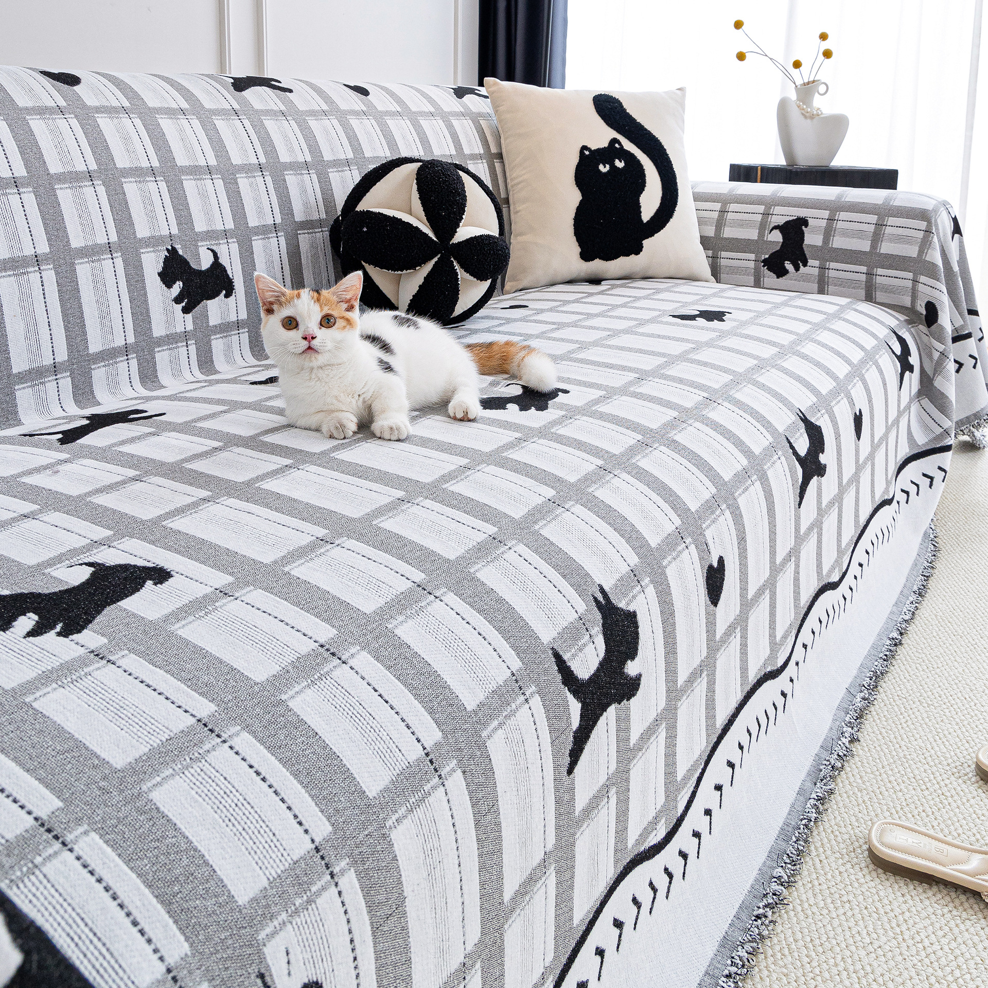 Luz de lujo de alta sensación sofá cubierta 2025 nuevo cuadrado cuatro estaciones toallas de sofá recto una manta antideslizante cojín completo