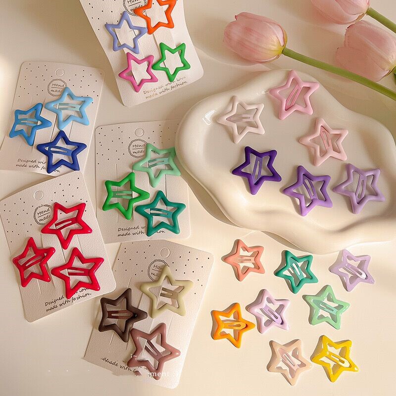 Color star hairpin new suit multi-color sweet not to hurt hair bangs clip female five-pointed star cute broken hair bb clip