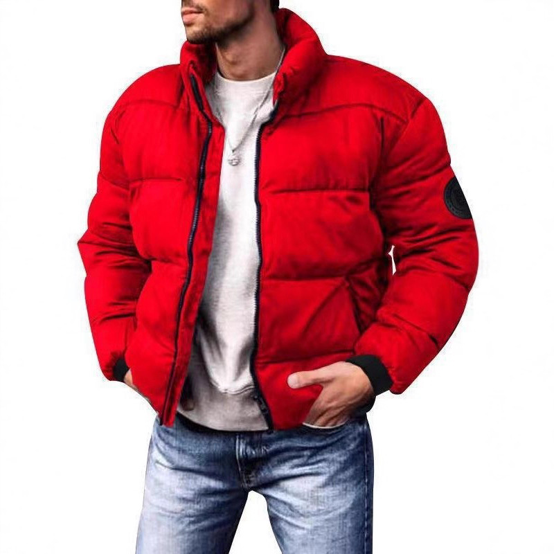 Men's Winter Warm Polyester Padded Jacket With Stand Collar, Loose Fit Casual Coat For Big & Tall (Black, Army Green, Red, Gray)_voghion.com